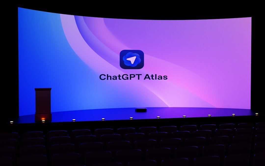 Chatgpt atlas logo displayed on a large screen